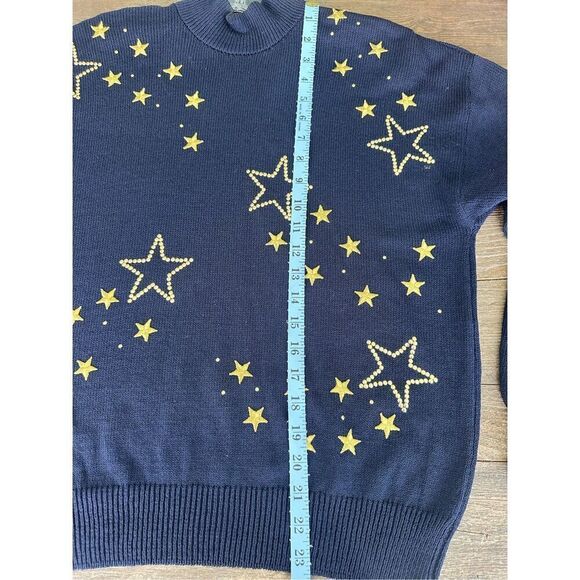 St. John Separates Womens Mock Neck Embroidered Gold Star Knit Sweater Size S - Picture 8 of 9